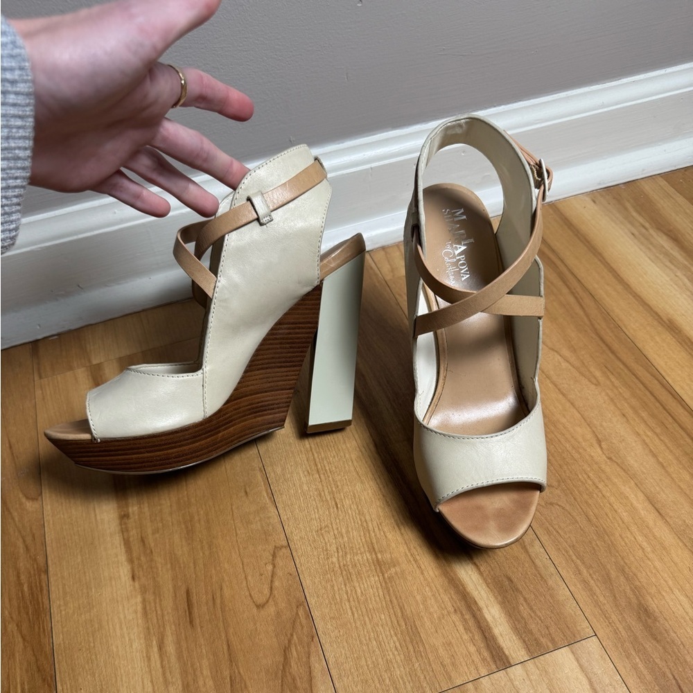 Maria Sharapova by Cole Haan Arlington Sandal Womens 8 Ivory Leather Wedge